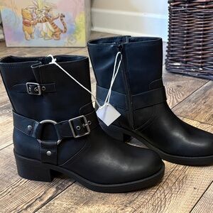 Black Moto Harness Ankle Boots